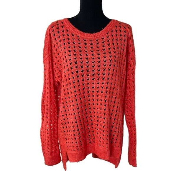 Trouvé Orange oversized linen mohair blend eyelet sweater size small - Picture 1 of 6